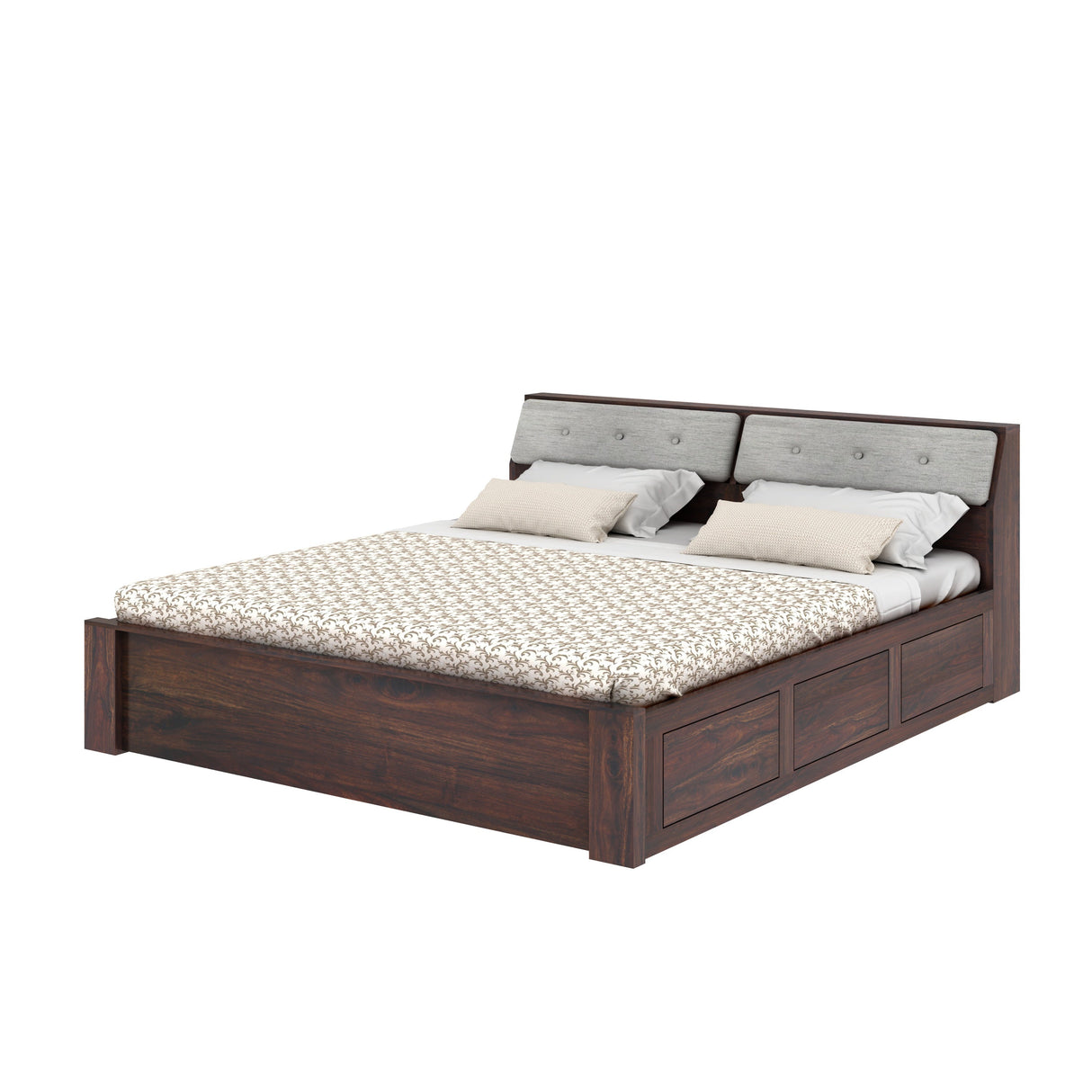 Victoria Solid Sheesham Wood Bed With Box Storage - 3 years Warranty