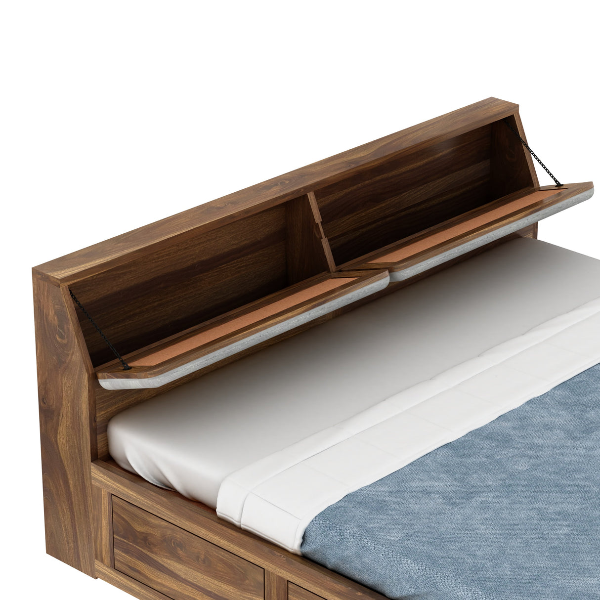 Victoria Solid Sheesham Wood Bed With Half Box and Trolly Storage - 3 years Warranty
