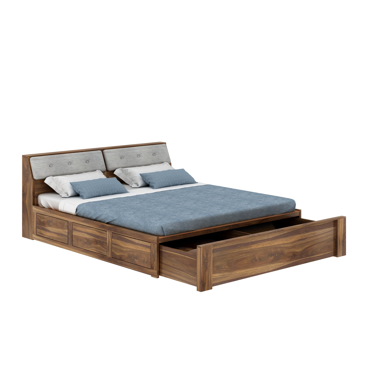 Victoria Solid Sheesham Wood Bed With Half Box and Trolly Storage - 3 years Warranty