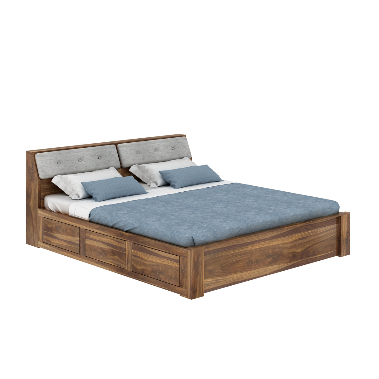 Victoria Solid Sheesham Wood Bed With Half Box and Trolly Storage - 3 years Warranty