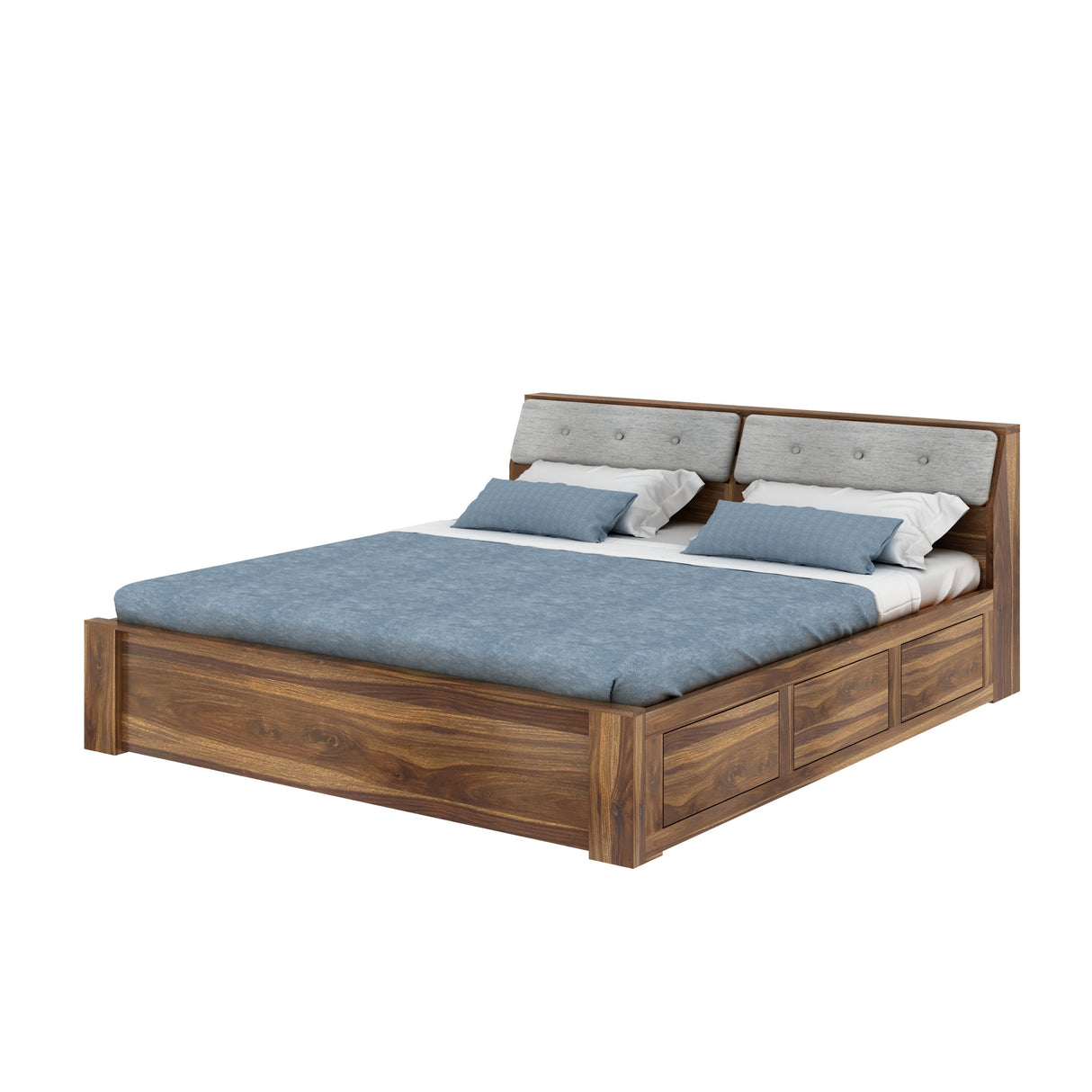 Victoria Solid Sheesham Wood Bed With Half Box and Trolly Storage - 3 years Warranty
