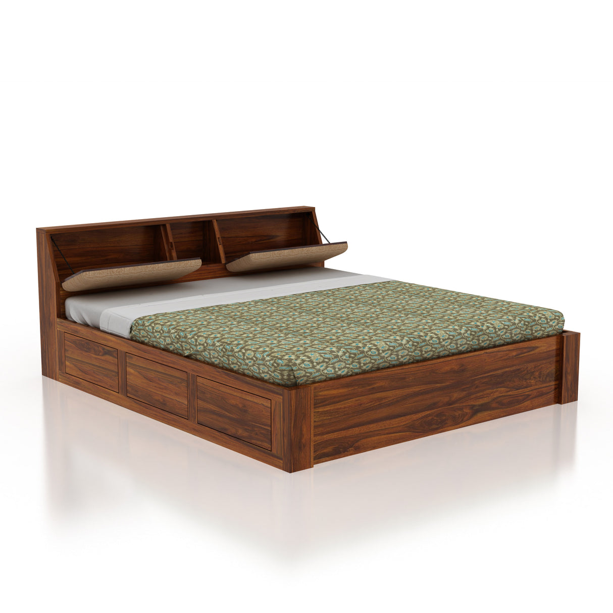 Mayor Solid Sheesham Wood Bed with Box Storage - 3 Years Warranty