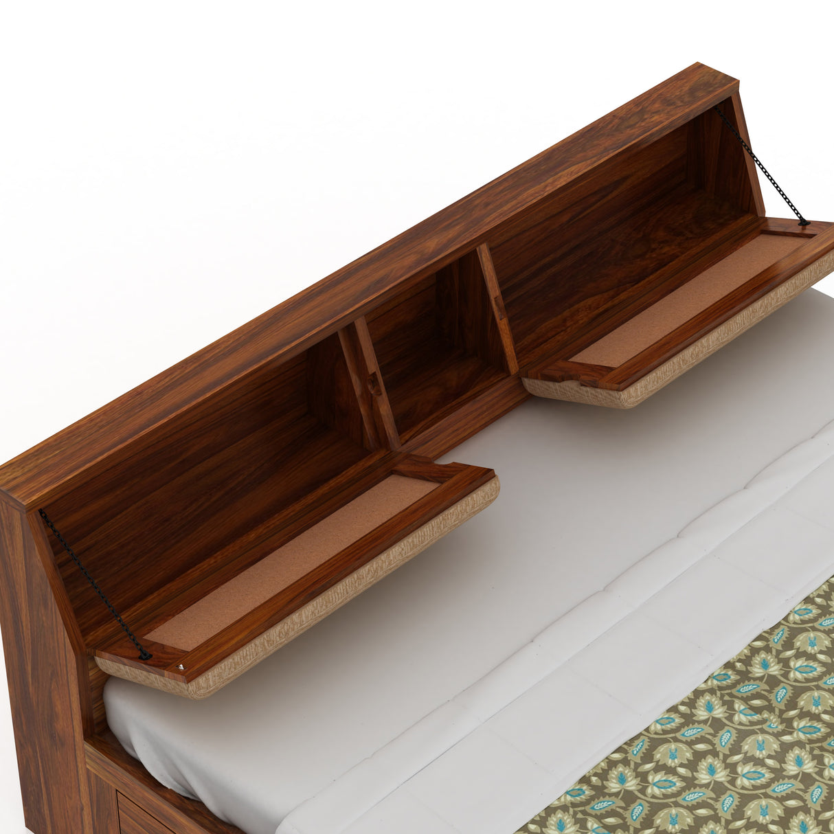 Mayor Solid Sheesham Wood Bed with Box Storage - 3 Years Warranty
