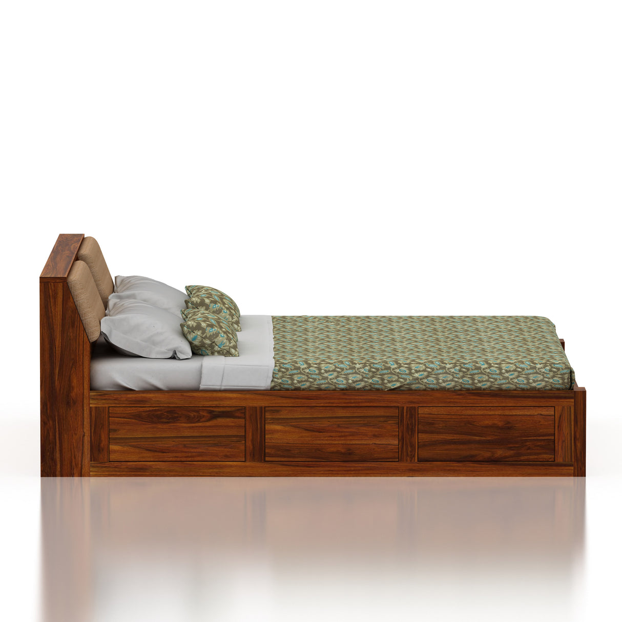 Mayor Solid Sheesham Wood Bed with Box Storage - 3 Years Warranty