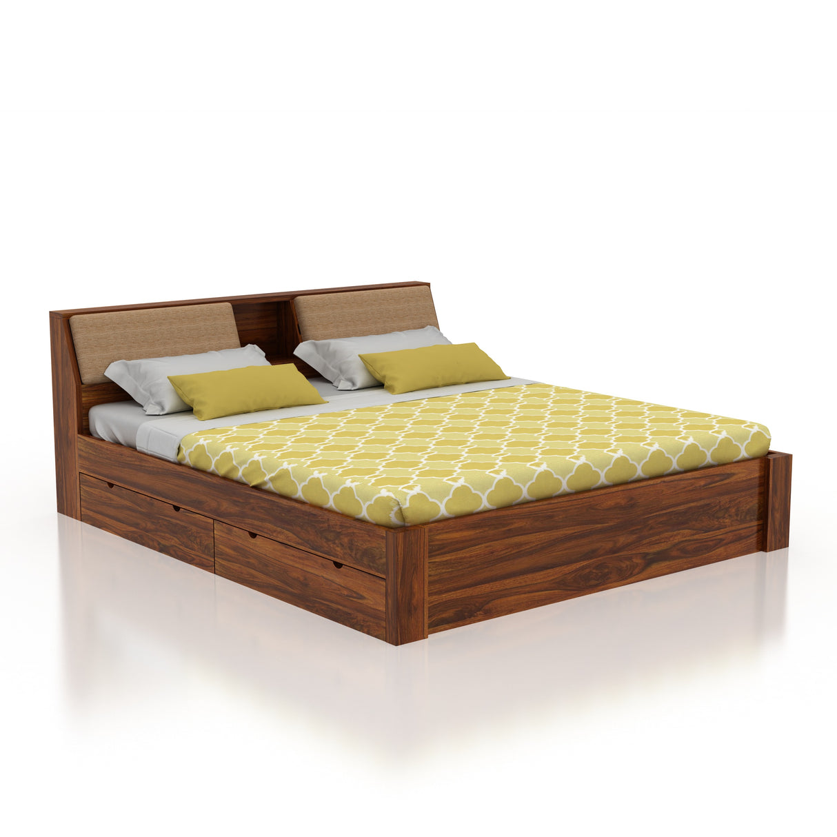 Mayor Solid Sheesham Wood Bed with Four Drawer Storage - 3 Years Warranty