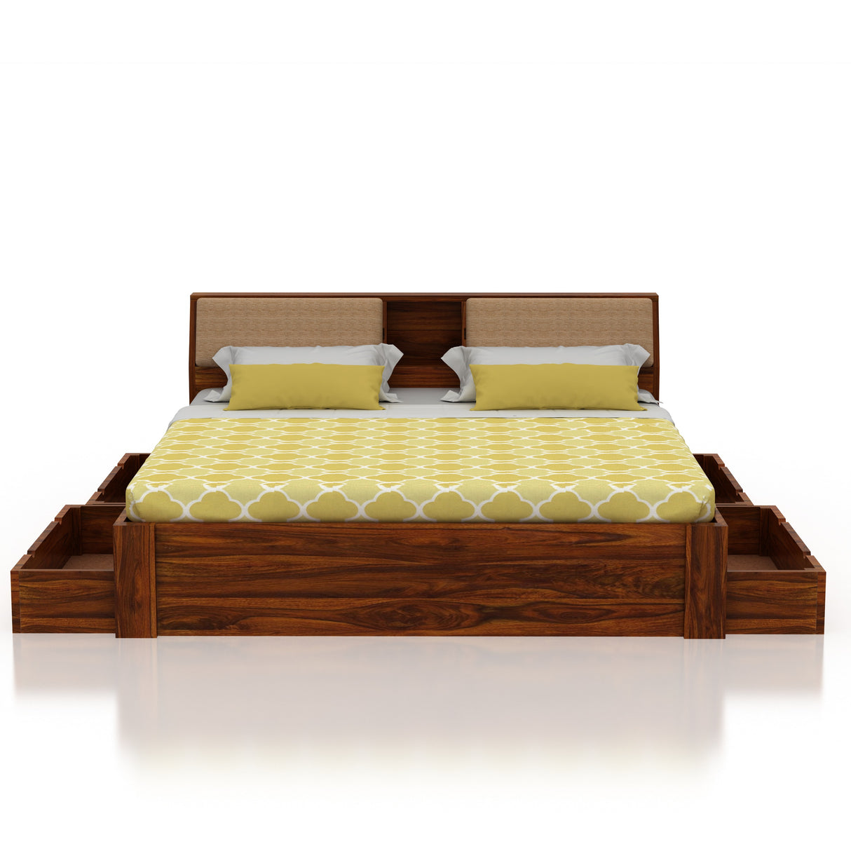 Mayor Solid Sheesham Wood Bed with Four Drawer Storage - 3 Years Warranty