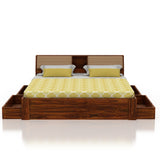 Mayor Solid Sheesham Wood Bed with Four Drawer Storage - 3 Years Warranty
