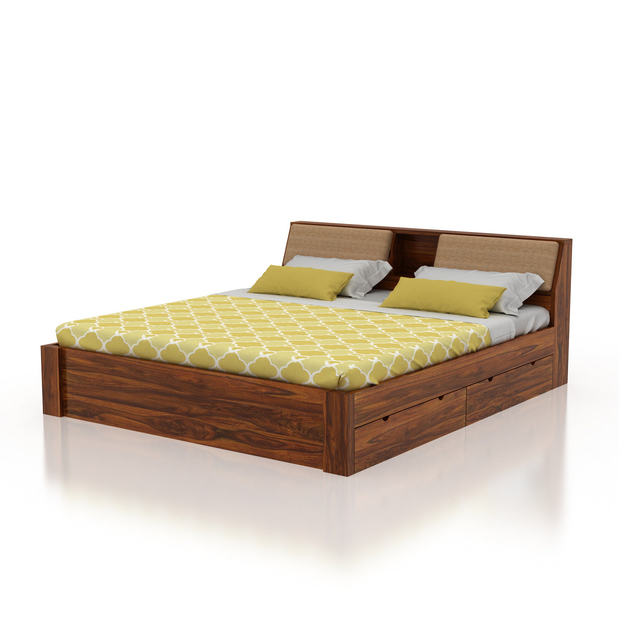 Mayor Solid Sheesham Wood Bed with Four Drawer Storage - 3 Years Warranty