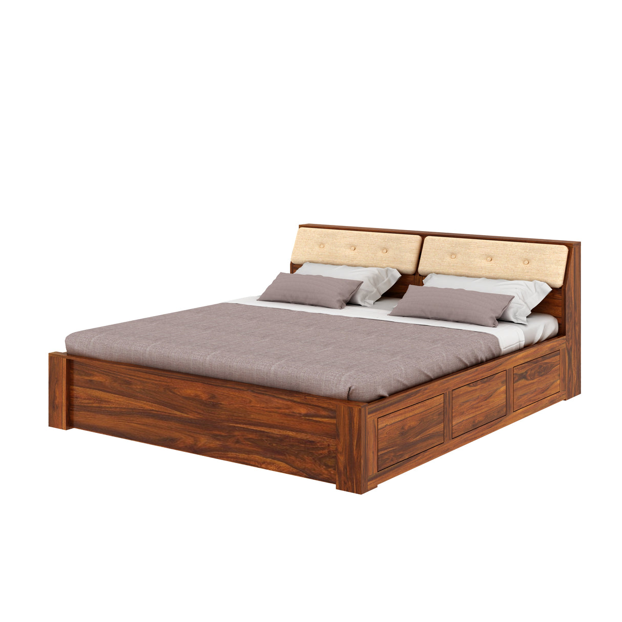Victoria Solid Sheesham Wood Bed With Half Box and Trolly Storage - 3 years Warranty
