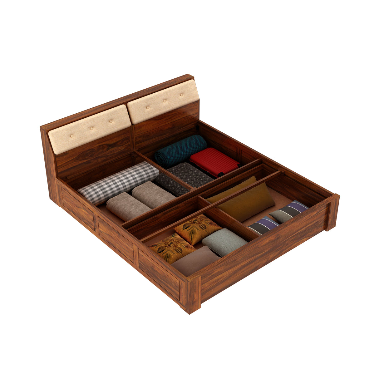 Victoria Solid Sheesham Wood Bed With Half Box and Trolly Storage - 3 years Warranty