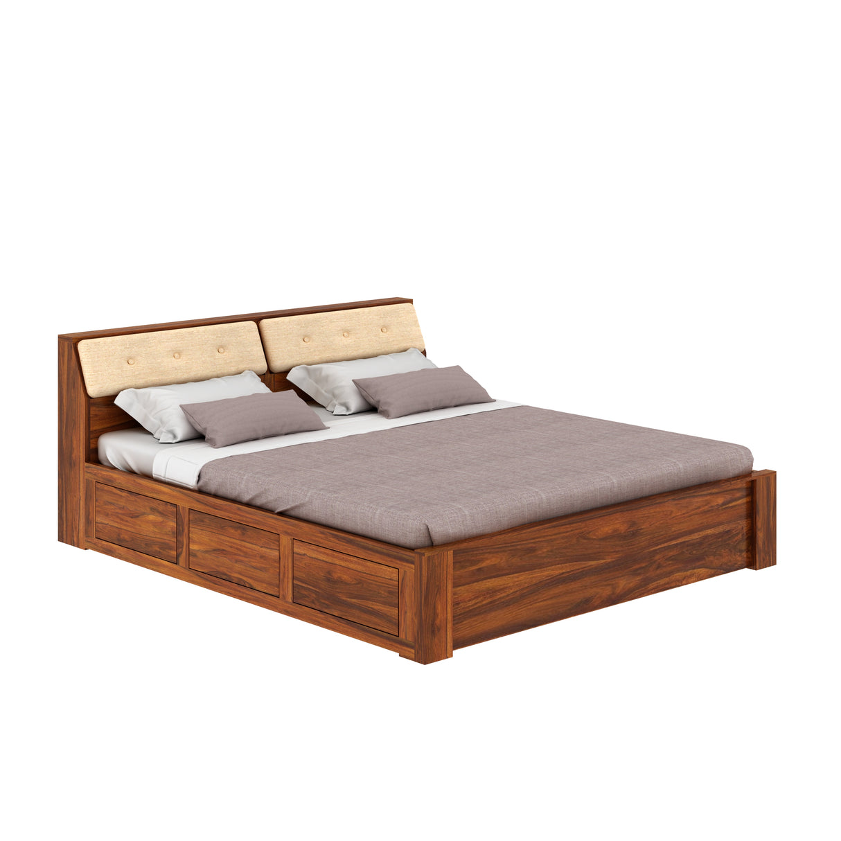 Victoria Solid Sheesham Wood Bed With Half Box and Trolly Storage - 3 years Warranty