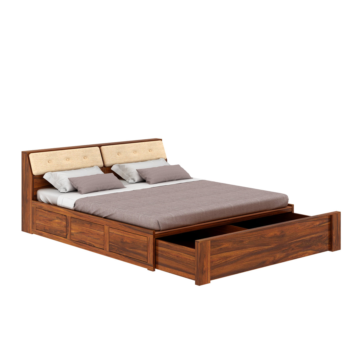 Victoria Solid Sheesham Wood Bed With Half Box and Trolly Storage - 3 years Warranty