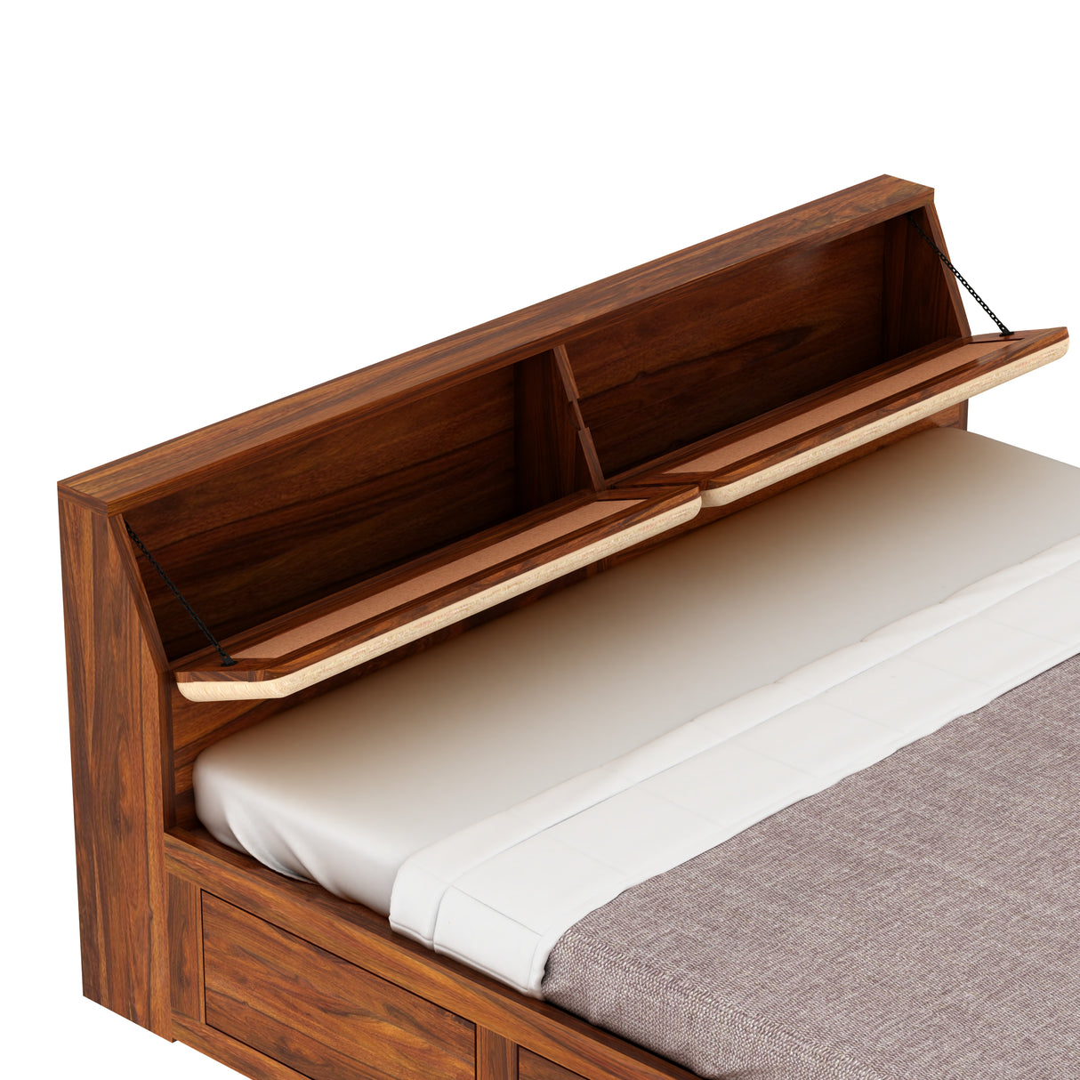 Victoria Solid Sheesham Wood Bed With Half Box and Trolly Storage - 3 years Warranty