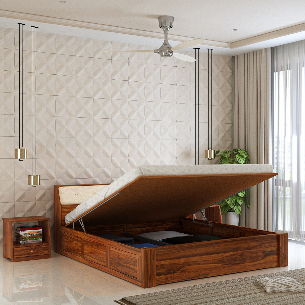 Victoria Solid Sheesham Wood Hydraulic Storage Bed - 3 years Warranty