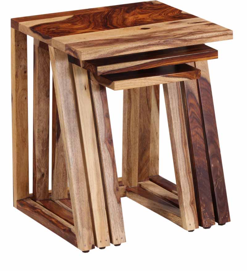 Akon Solid Sheesham Wood Nest of Stools - 3 Years Warranty