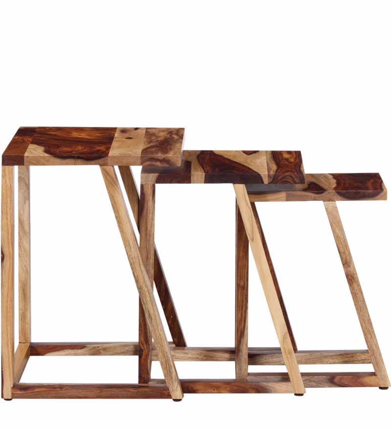 Akon Solid Sheesham Wood Nest of Stools - 3 Years Warranty
