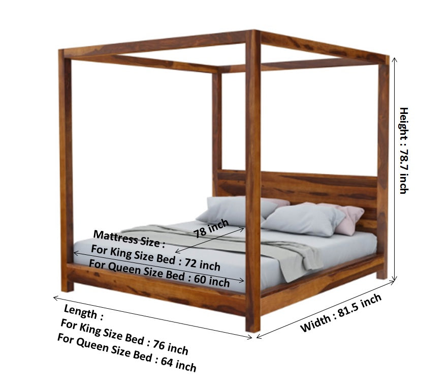 Maldives Solid Sheesham Wood Poster Bed - 3 Years Warranty