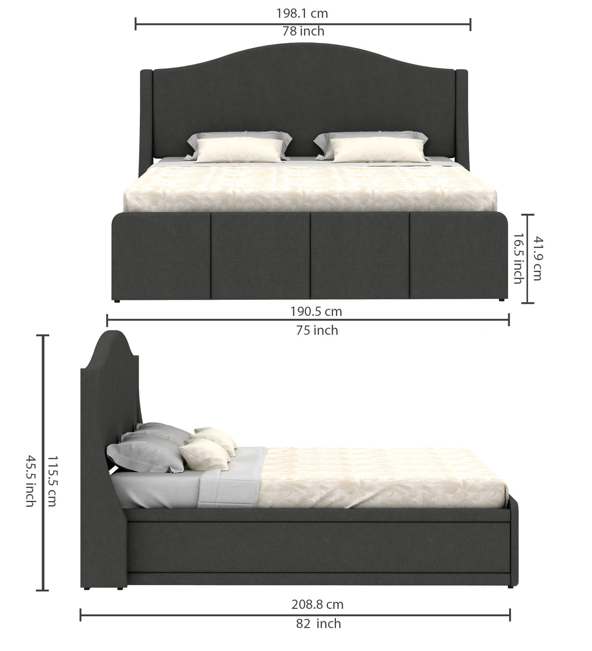 Maron Upholstered Bed With Hydraulic Box Storage - 12 Months Warranty(LUXE EDITION)