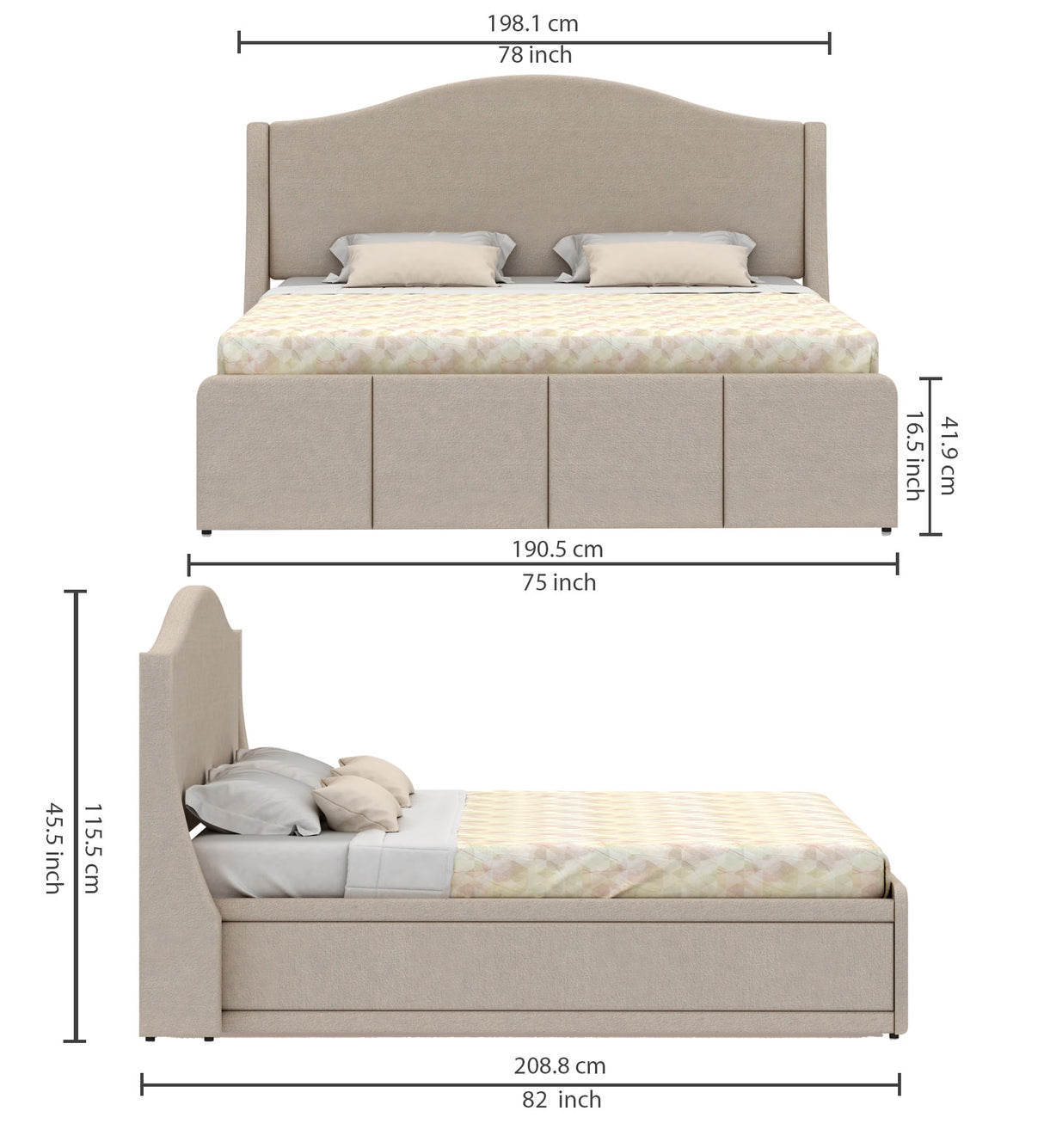 Maron Upholstered Bed With Box Storage - 12 Months Warranty(LUXE EDITION)