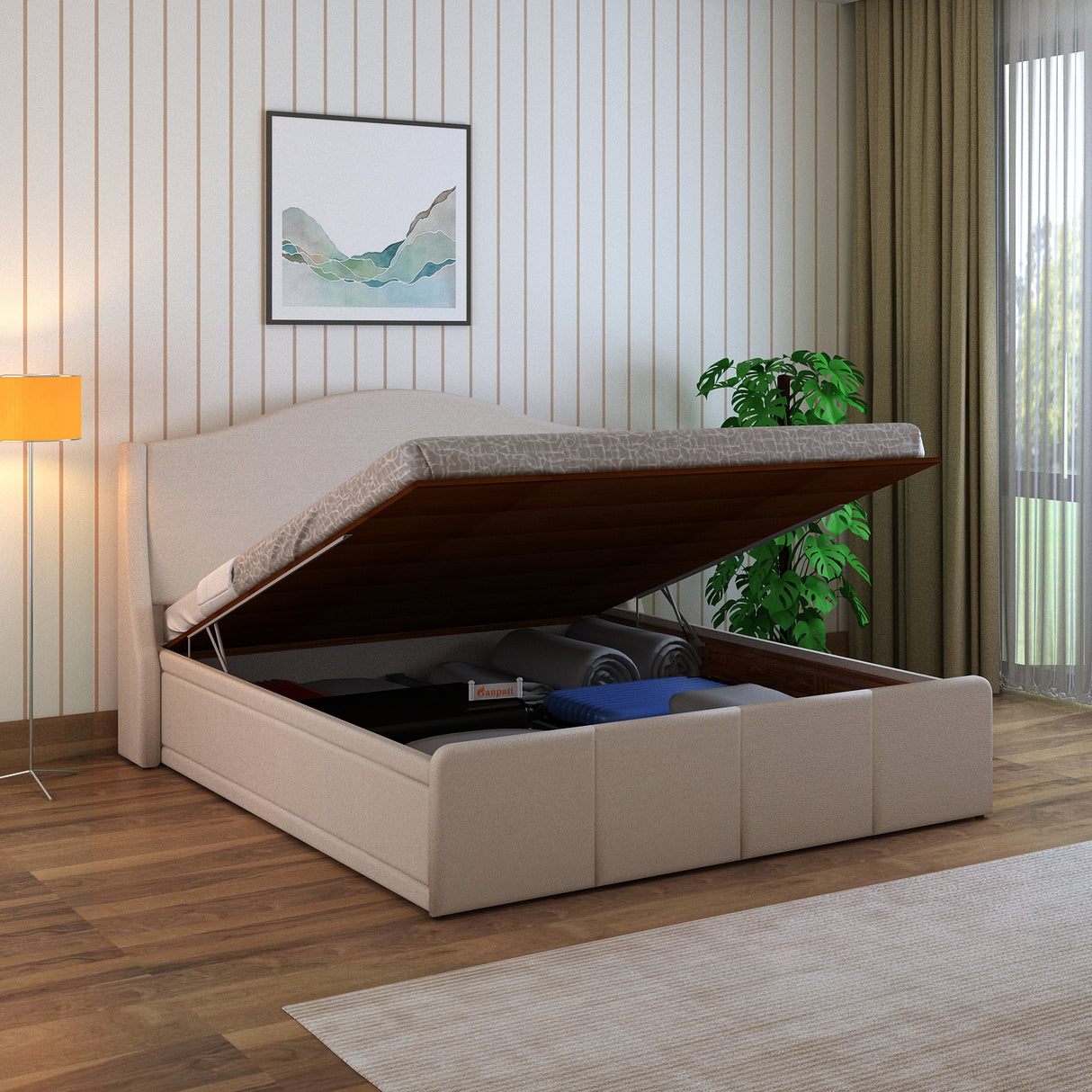 Maron Upholstered Bed With Hydraulic Box Storage - 12 Months Warranty(LUXE EDITION)