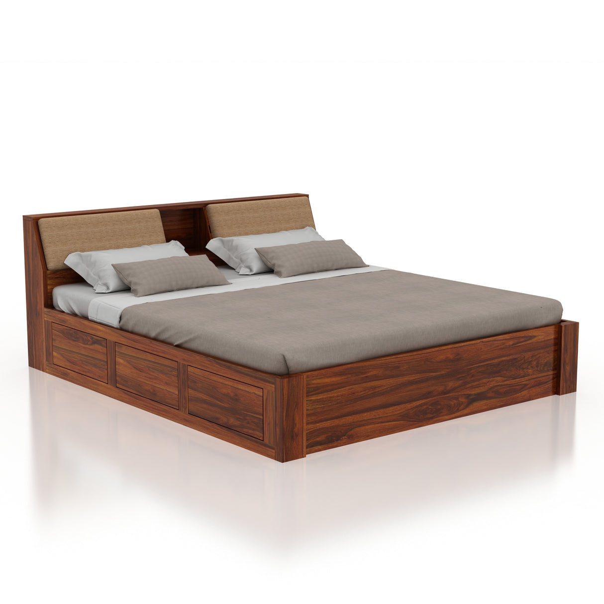 Mayor Hydraulic Storage Bed with Box Storage in Solid Sheesham Wood - 3 Years Warranty