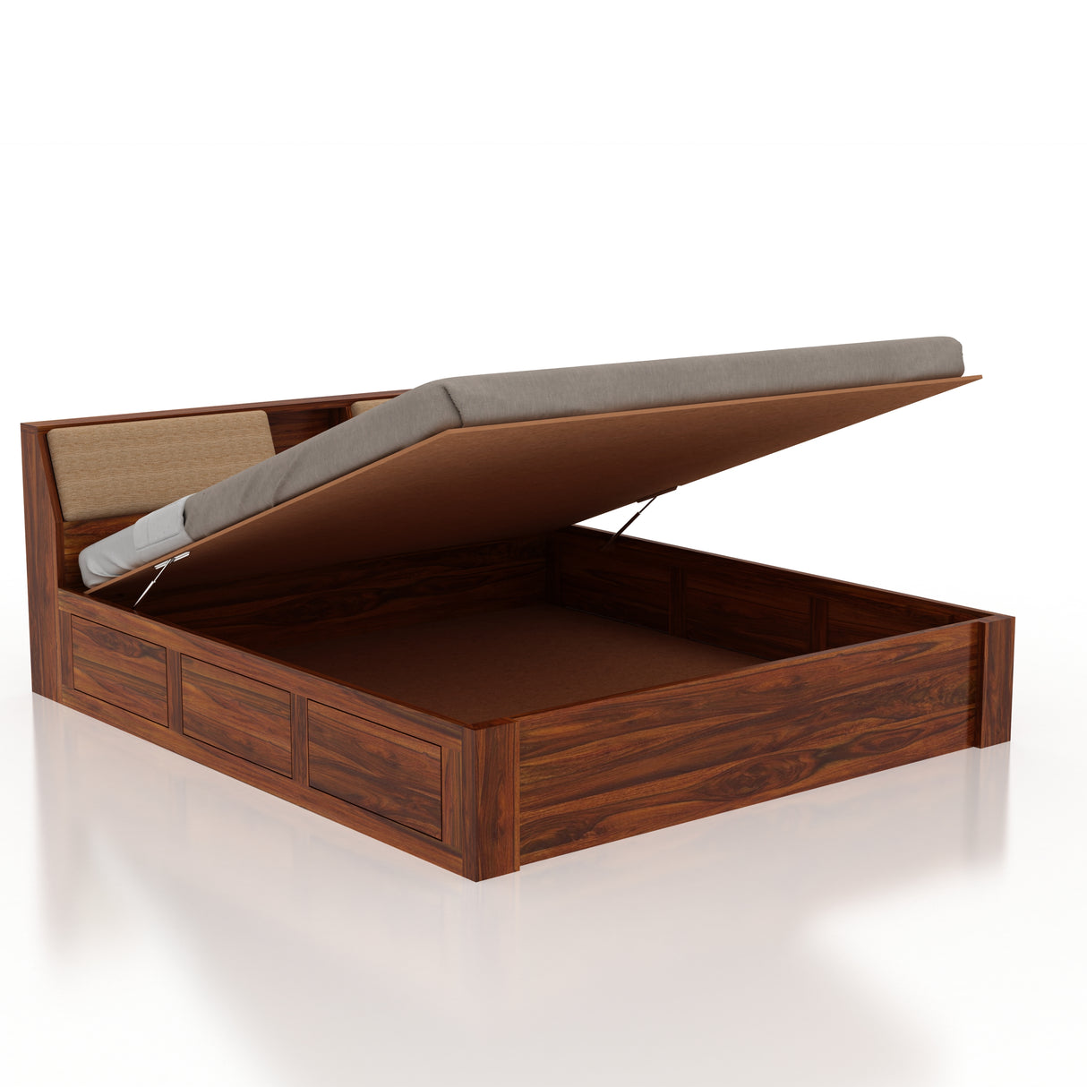 Mayor Hydraulic Storage Bed with Box Storage in Solid Sheesham Wood - 3 Years Warranty