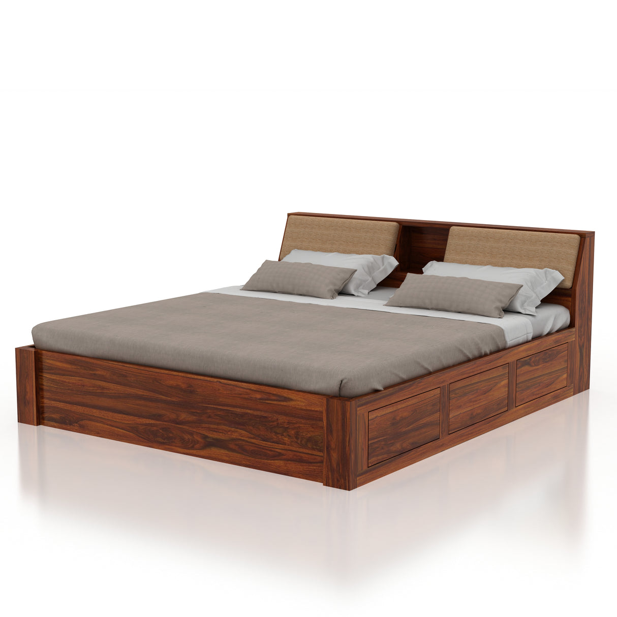 Mayor Hydraulic Storage Bed with Box Storage in Solid Sheesham Wood - 3 Years Warranty