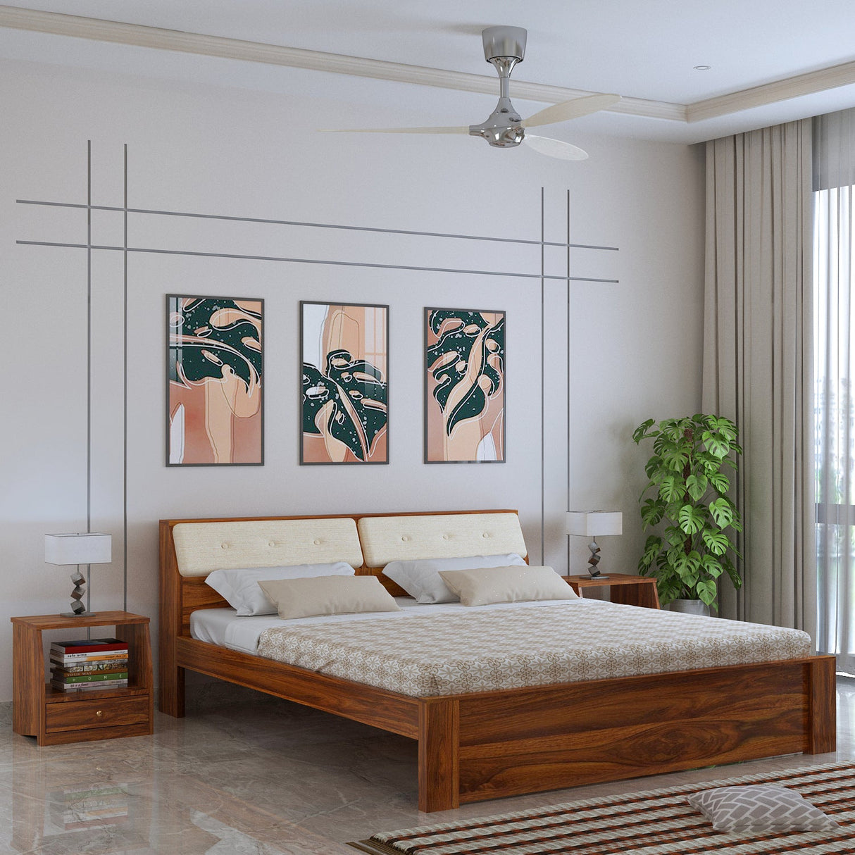 Victoria Solid Sheesham Wood Bed Without Storage - 3 years Warranty