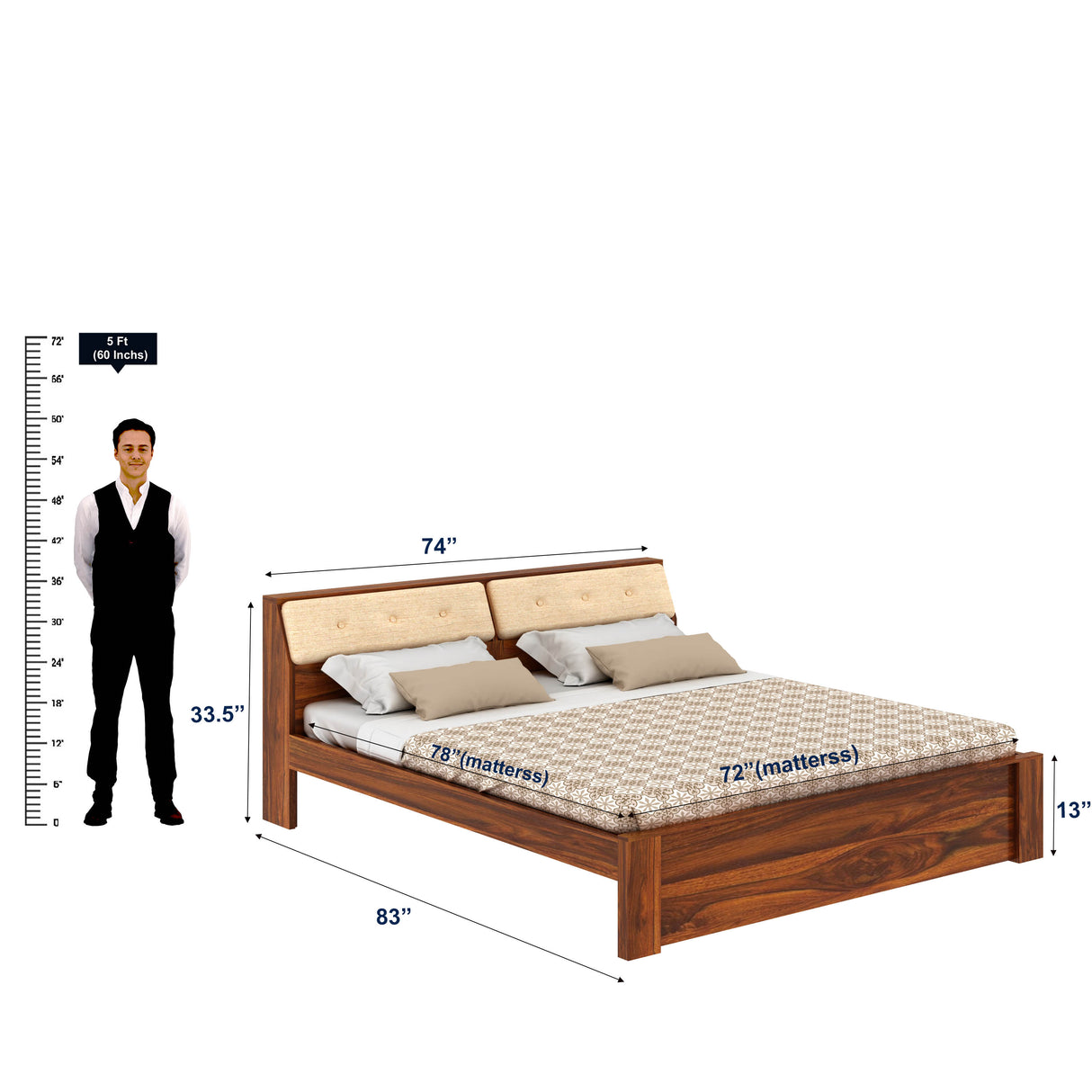 Victoria Solid Sheesham Wood Bed Without Storage - 3 years Warranty
