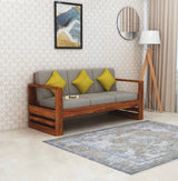 Lurid Solid Sheesham Wood 3 Seater Sofa With Side Pockets - 3 Years Warranty