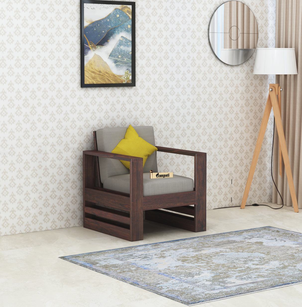 Lurid Solid Sheesham Wood Single Seater Sofa - 3 Years Warranty