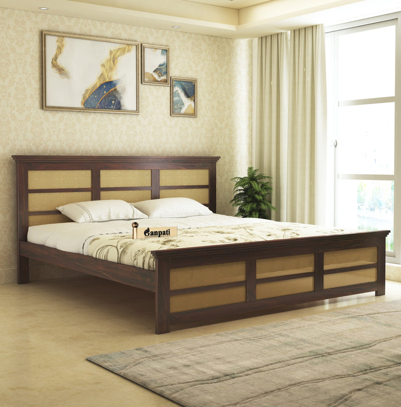 Syrus Solid Sheesham Wood Cane Bed - 3 Years Warranty