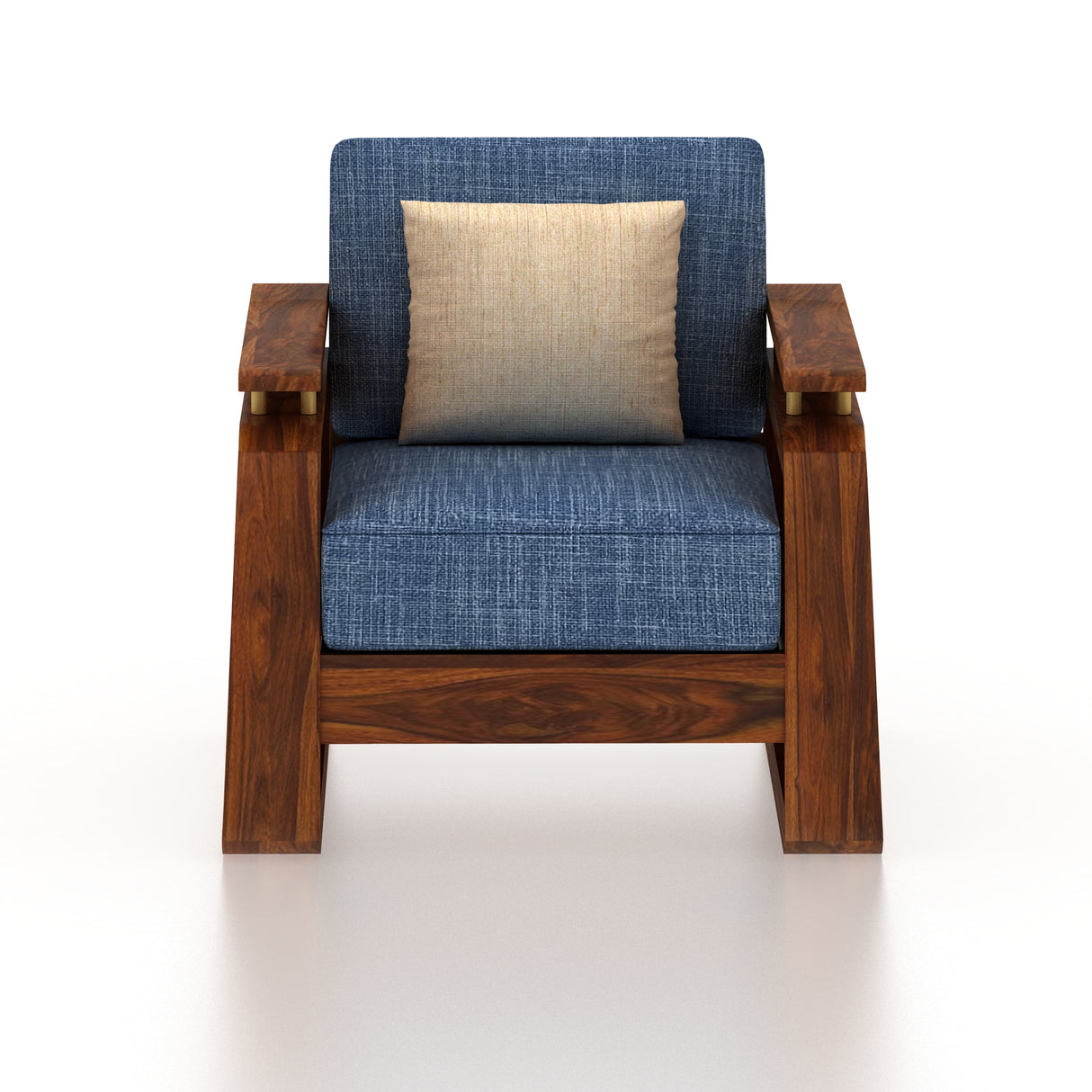 Edin Solid Sheesham Wood Single Seater Sofa With Cane & Brass Detailing - 3 Year Warranty (LUXE EDITION)