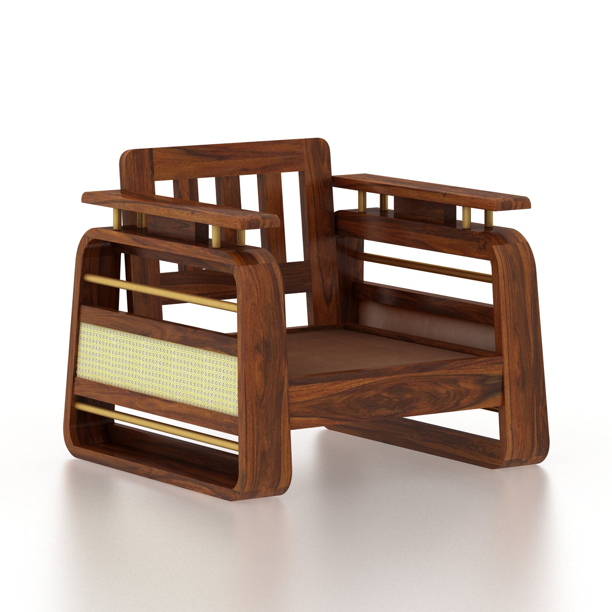 Edin Solid Sheesham Wood Single Seater Sofa With Cane & Brass Detailing - 3 Year Warranty (LUXE EDITION)