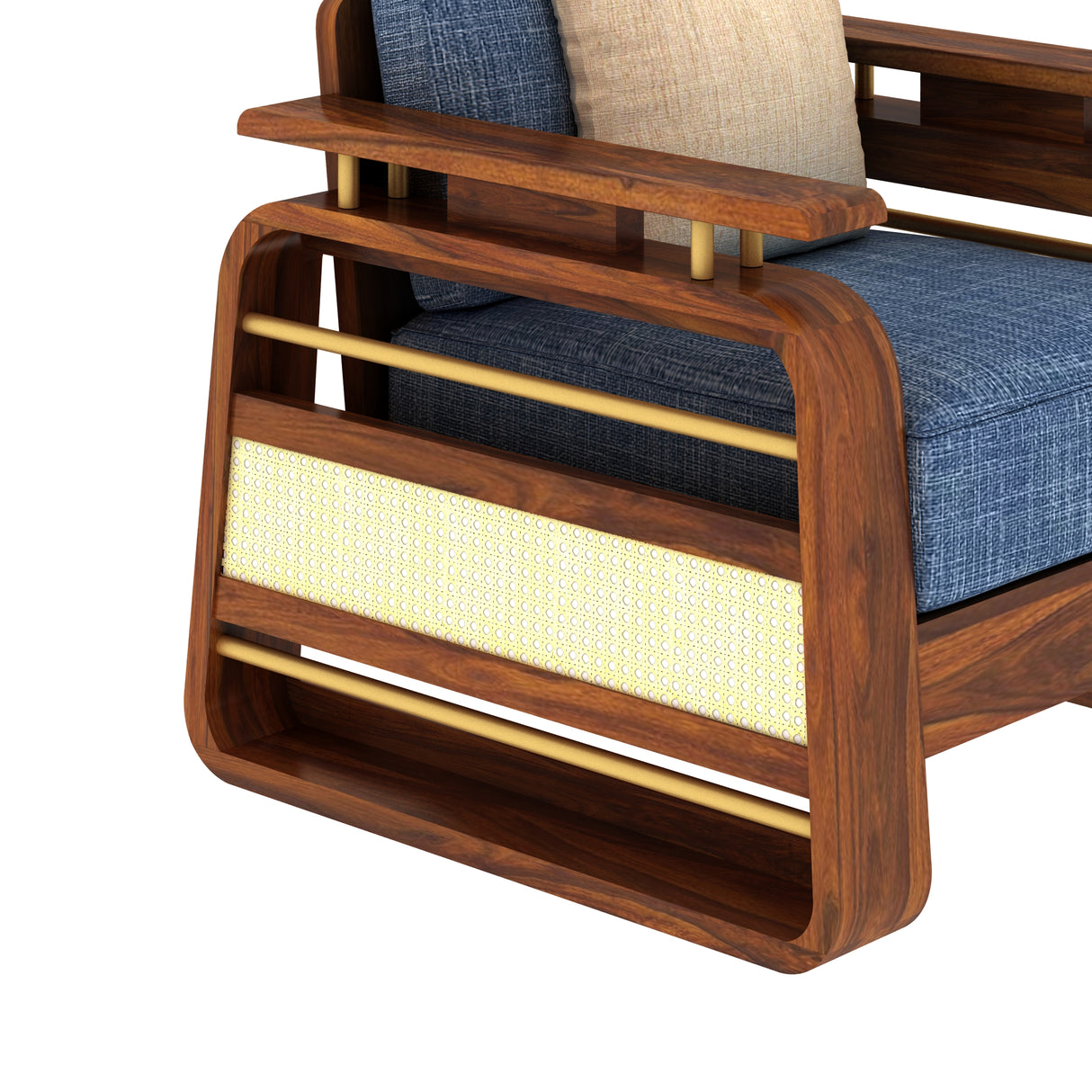 Edin Solid Sheesham Wood Single Seater Sofa With Cane & Brass Detailing - 3 Year Warranty (LUXE EDITION)