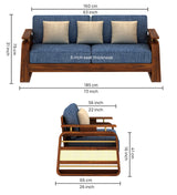 Edin Solid Sheesham Wood 3 Seater Sofa With Cane & Brass Detailing - 3 Year Warranty (LUXE EDITION)