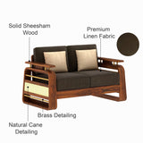 Edin Solid Sheesham Wood 2 Seater Sofa With Cane & Brass Detailing - 3 Year Warranty (LUXE EDITION)