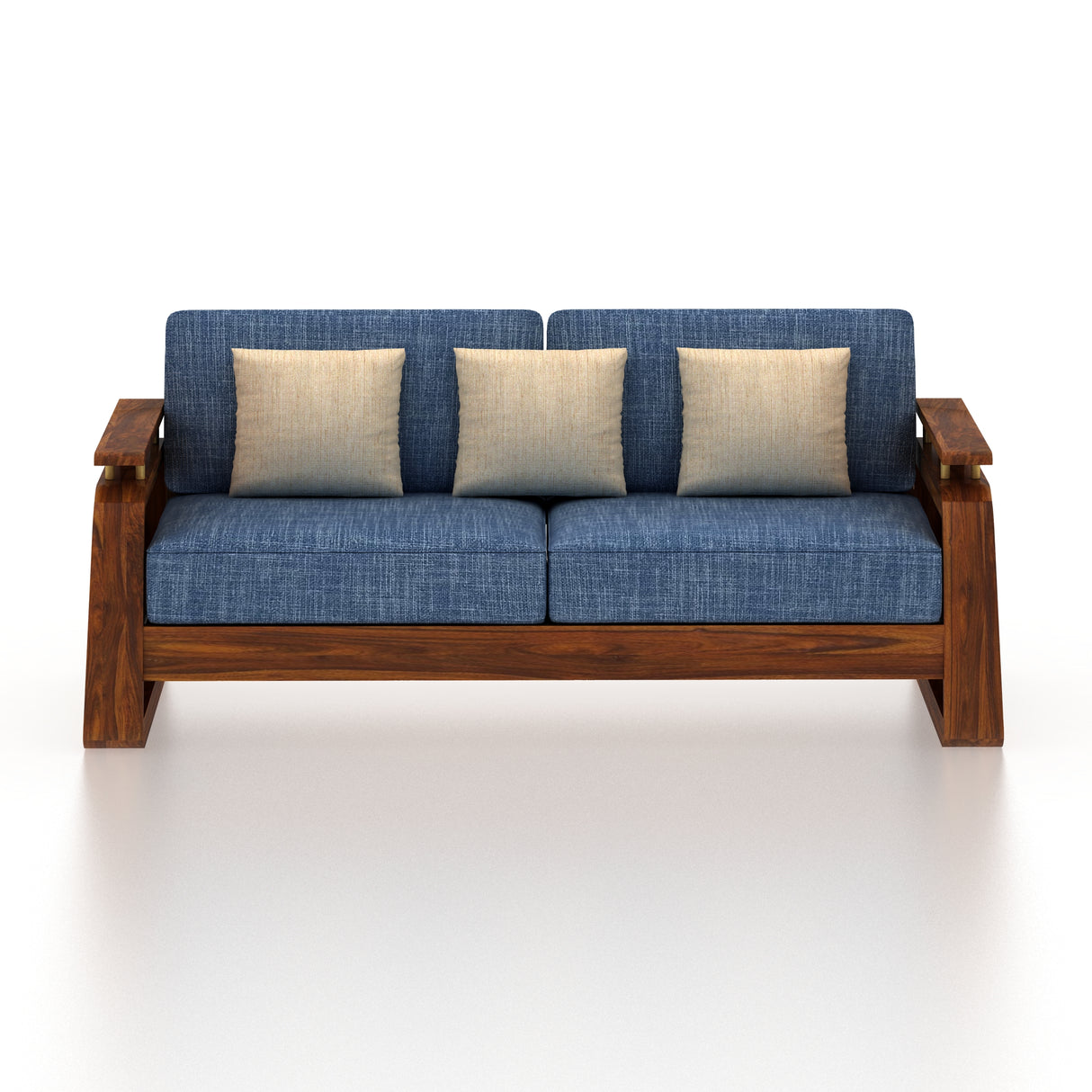 Edin Solid Sheesham Wood 3 Seater Sofa With Cane & Brass Detailing - 3 Year Warranty (LUXE EDITION)