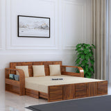 Scott Solid Sheesham Wood 3 Seater Sofa Cum Bed with Headboard Design - 3 Years Warranty