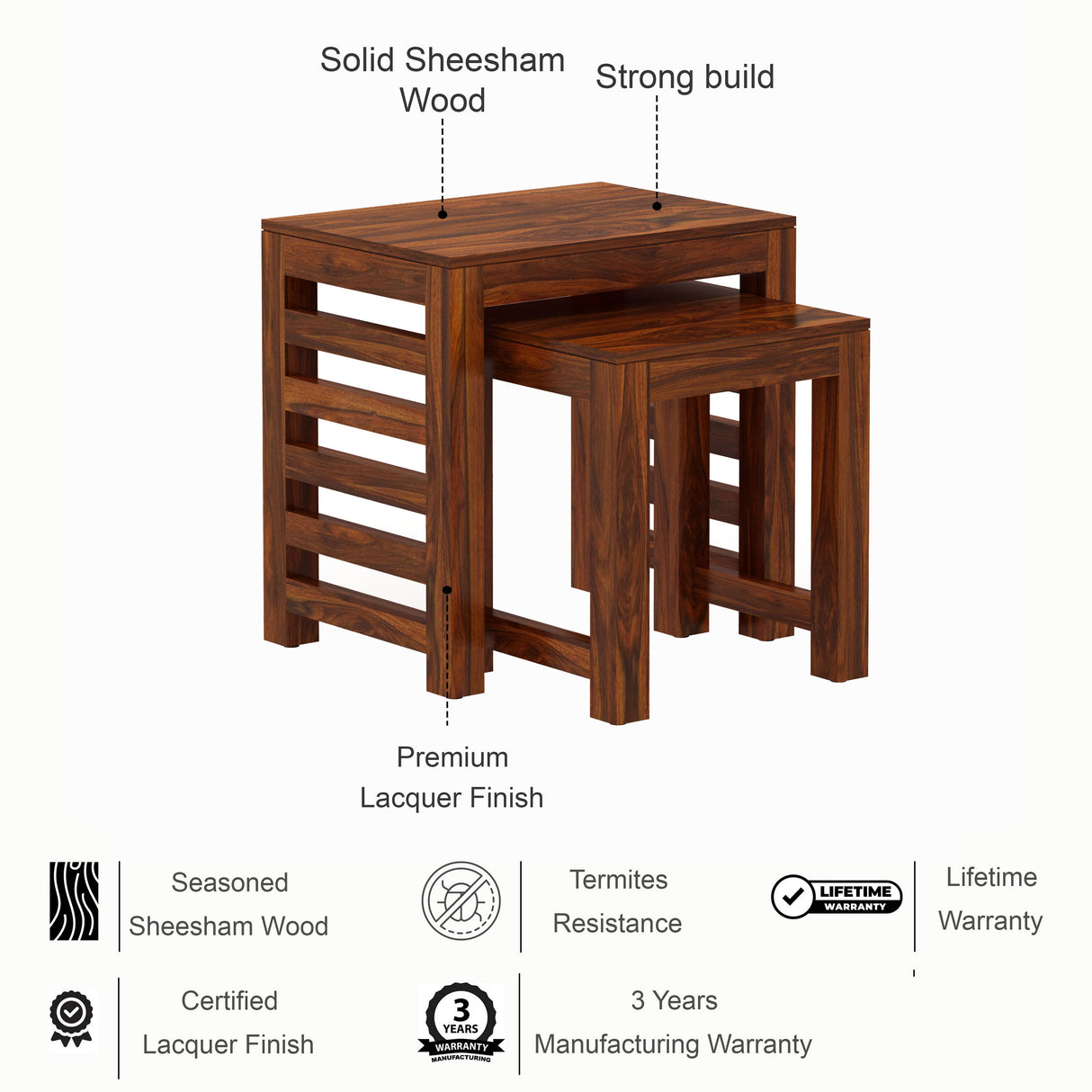 Cairo Solid Sheesham Wood Nesting Stools - 3 Years Warranty