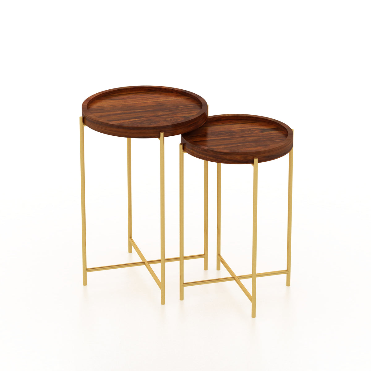 Tray Solid Sheesham Wood End Table With Iron Stand - 3 Years Warranty