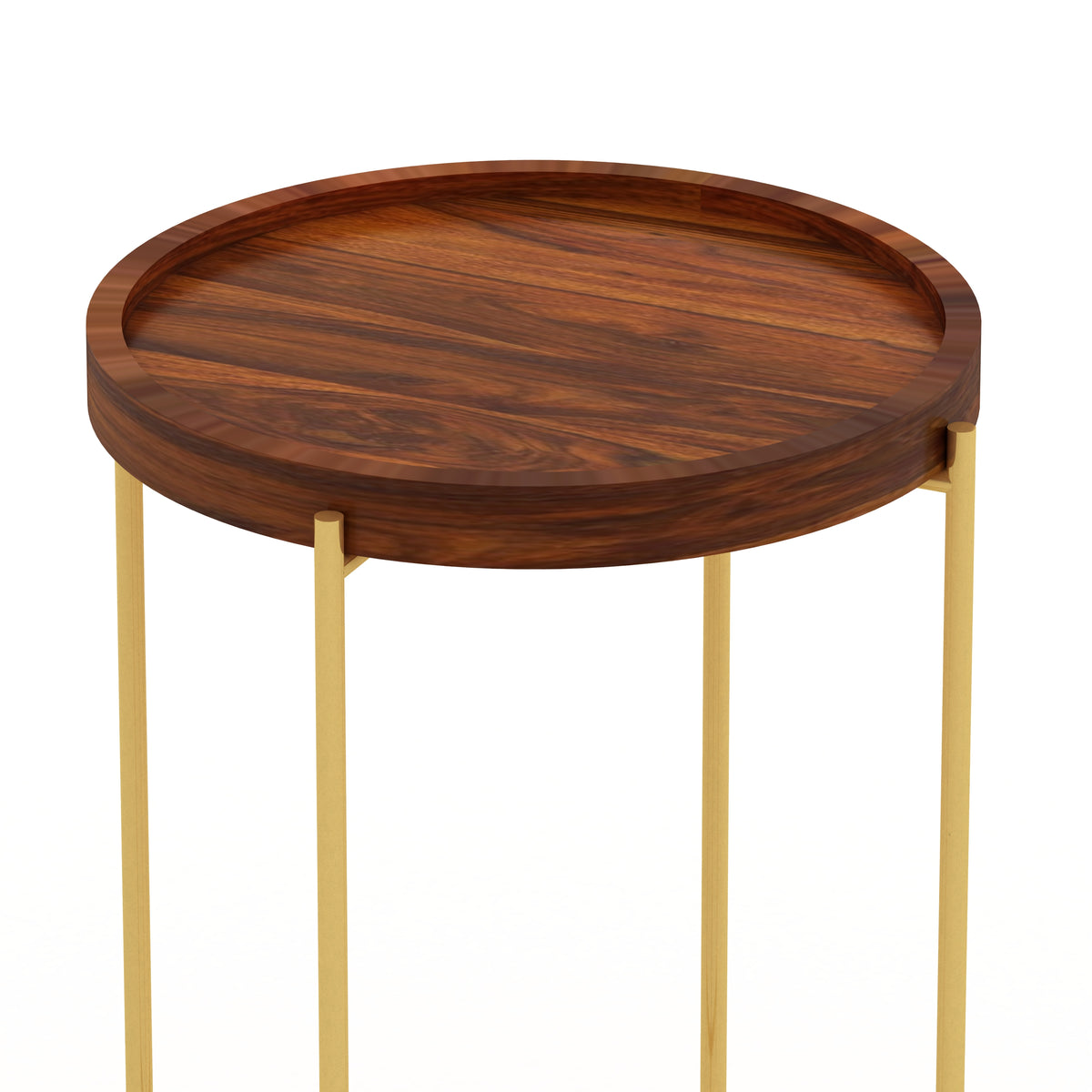 Tray Solid Sheesham Wood End Table With Iron Stand - 3 Years Warranty