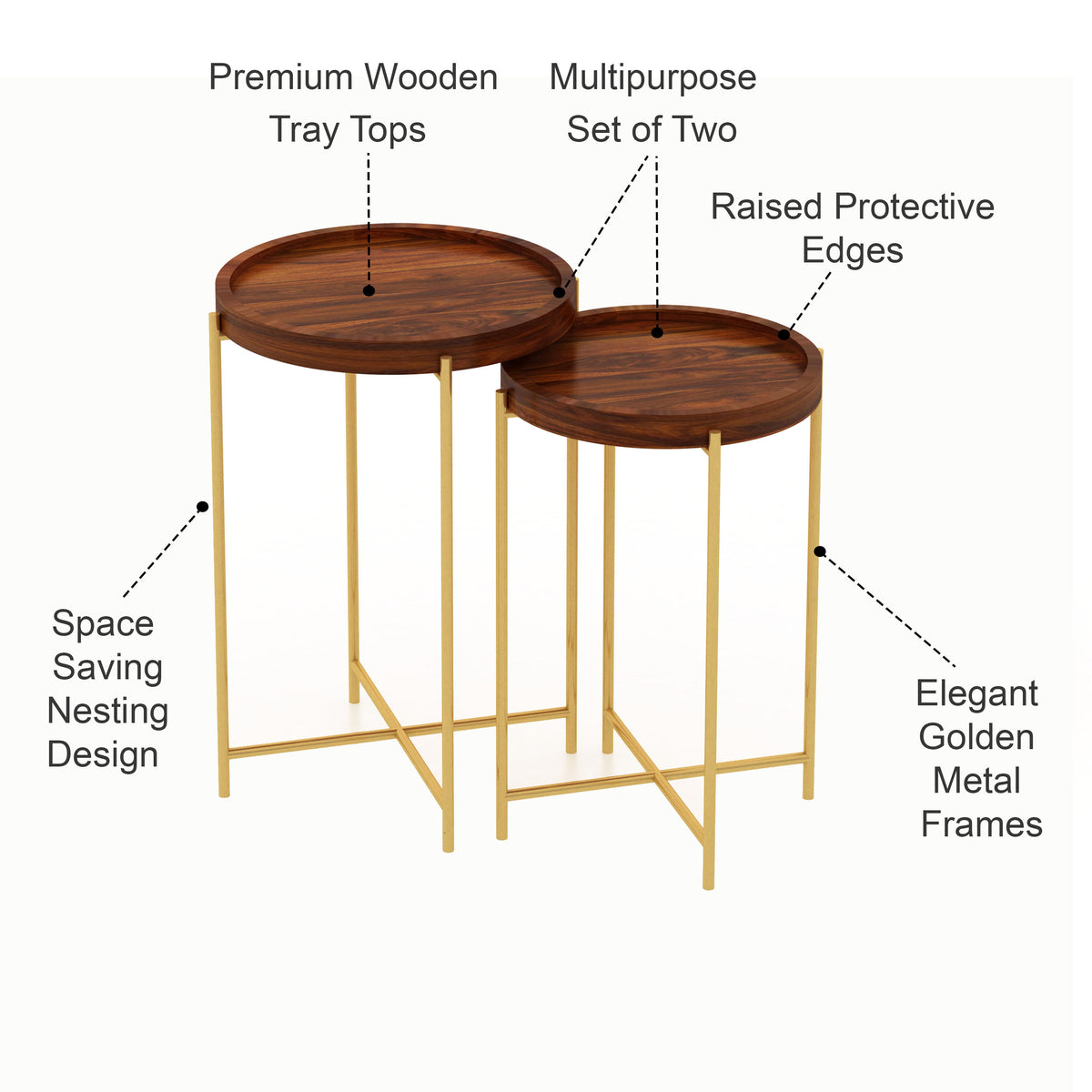 Tray Solid Sheesham Wood End Table With Iron Stand - 3 Years Warranty