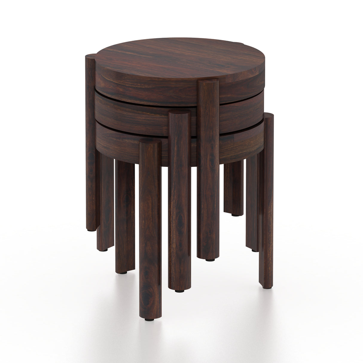 Round Solid Sheesham Wood Nesting Stools - 3 Years Warranty