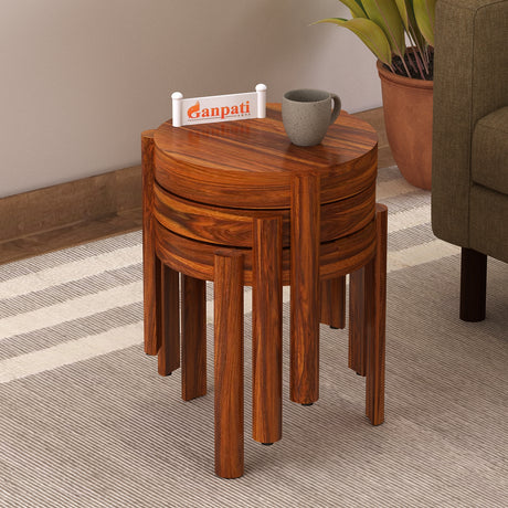 Round Solid Sheesham Wood Nesting Stools - 3 Years Warranty