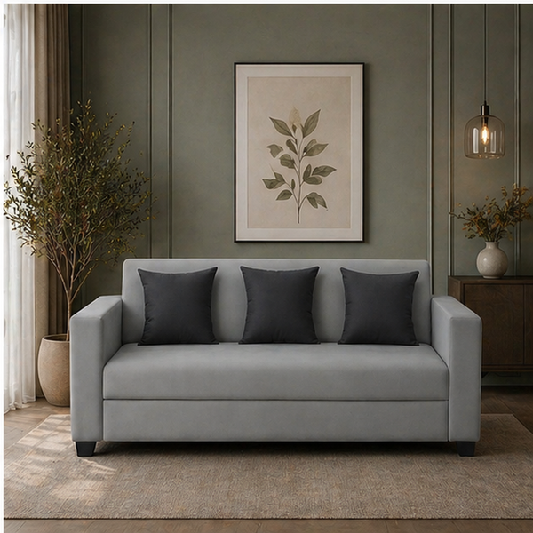 OOTY Three Seater Upholstered Sofa Velvet - 12 Months Warranty - GREY