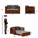 OSLO Solid Sheesham Wood 2 Seater Sofa Cum Bed With Headboard and Mini Storage - 3 Years Warranty
