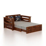 OSLO Solid Sheesham Wood 2 Seater Sofa Cum Bed With Headboard and Mini Storage - 3 Years Warranty