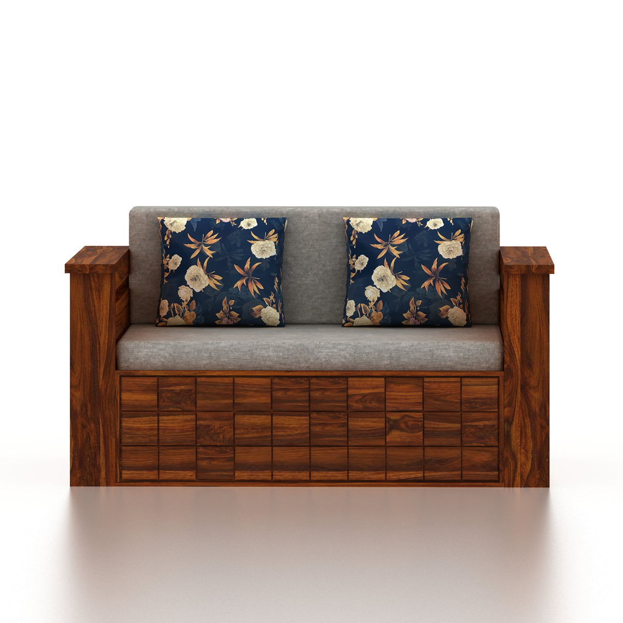 OSLO Solid Sheesham Wood 2 Seater Sofa Cum Bed With Headboard and Mini Storage - 3 Years Warranty
