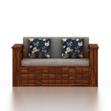 OSLO Solid Sheesham Wood 2 Seater Sofa Cum Bed With Headboard and Mini Storage - 3 Years Warranty
